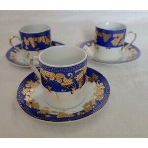Arundel Demitasse Cups Saucers Blue Gold LOT of 6 porcelain Oriental